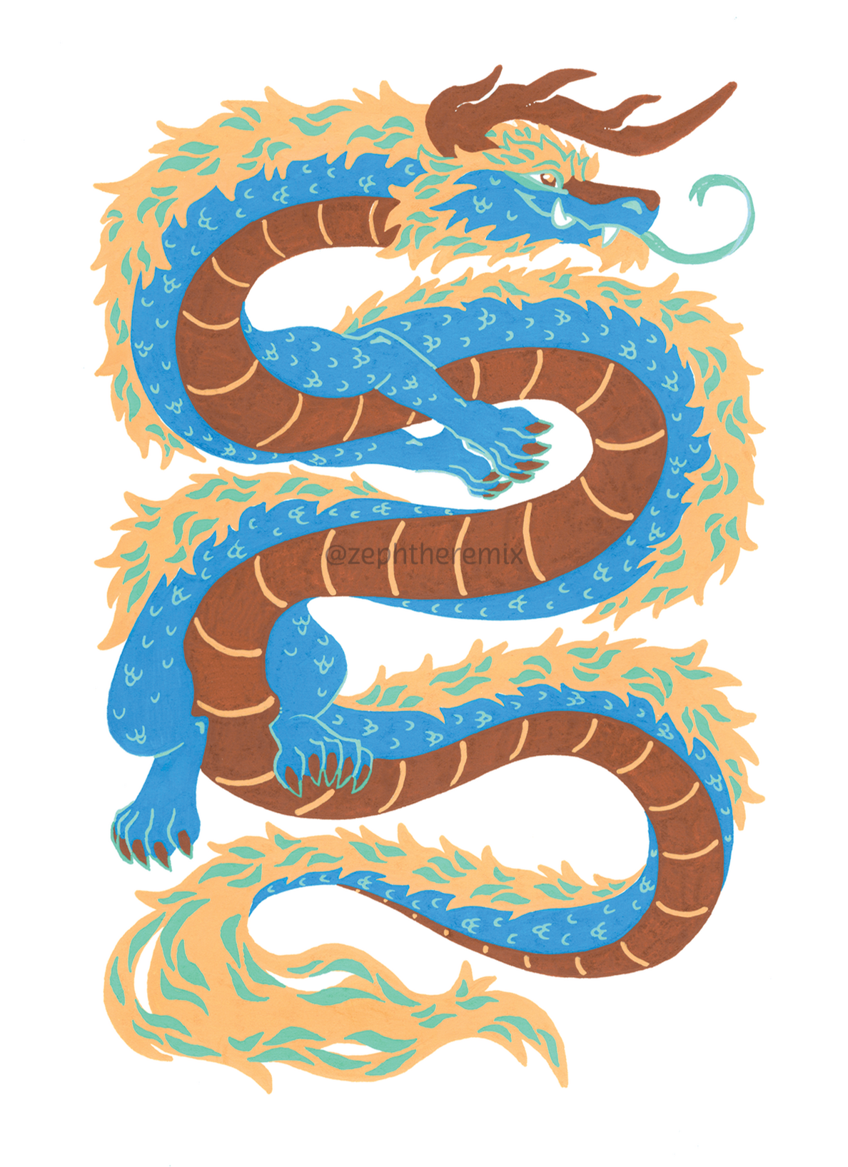 Sky Blue Posca Dragon