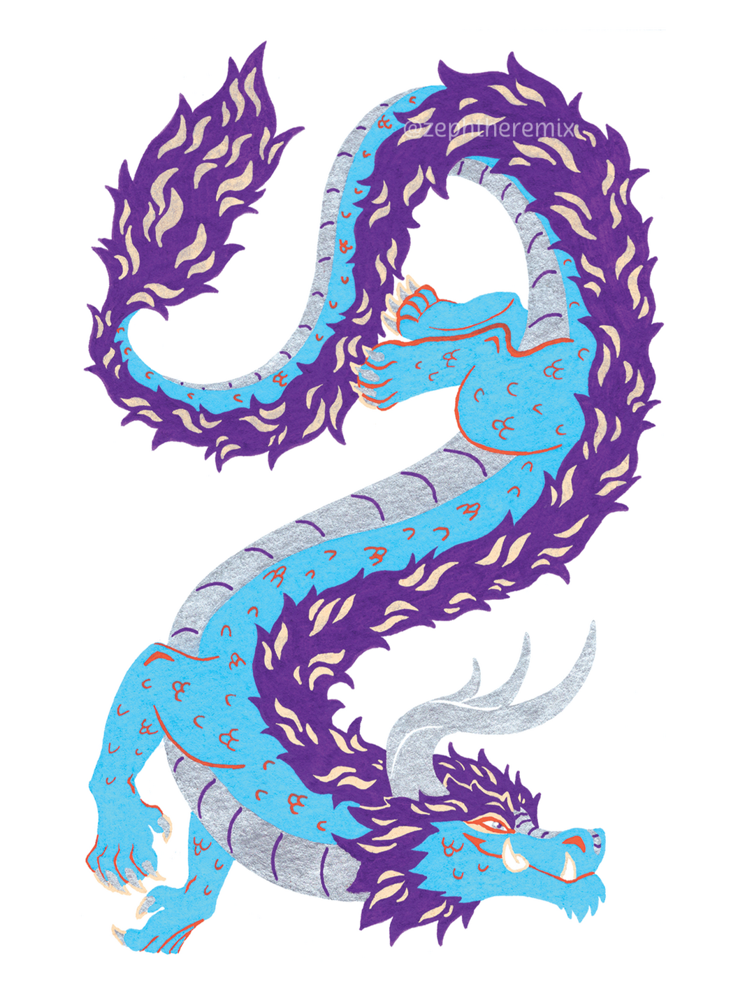 Blue Posca Dragon